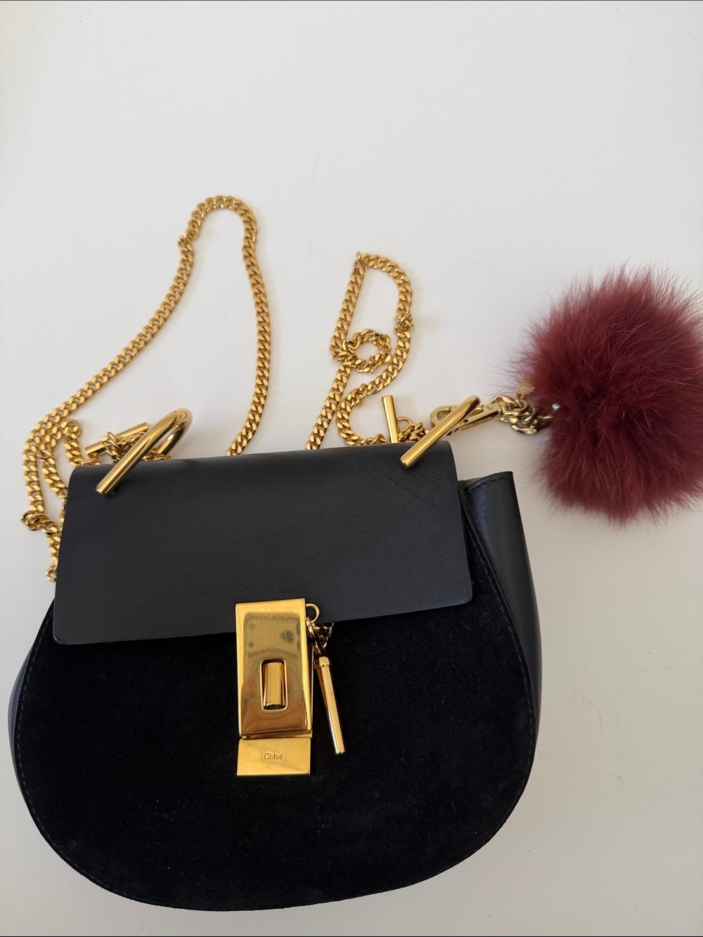 Chloe Black Saddle Crossbody Bag with Gold Hardware